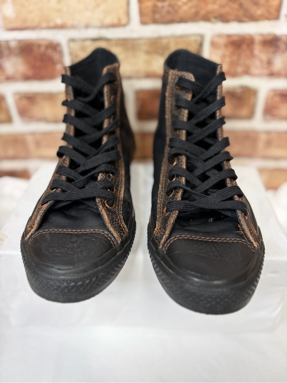 Converse Chuck Taylor All Star 1S986 Distressed Black Leather High Top Mens 10 - Picture 7 of 16